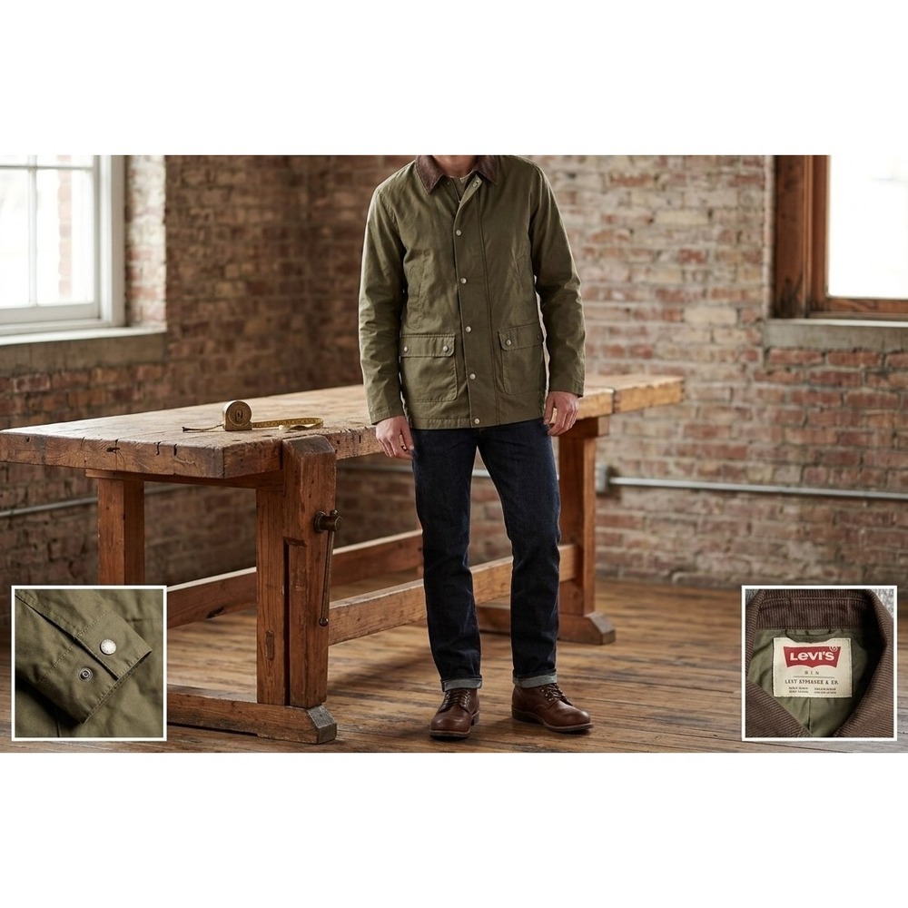 Levis Men's Large Barn Field Zip Jacket Vented Polyester/Cotton Corduroy Collar